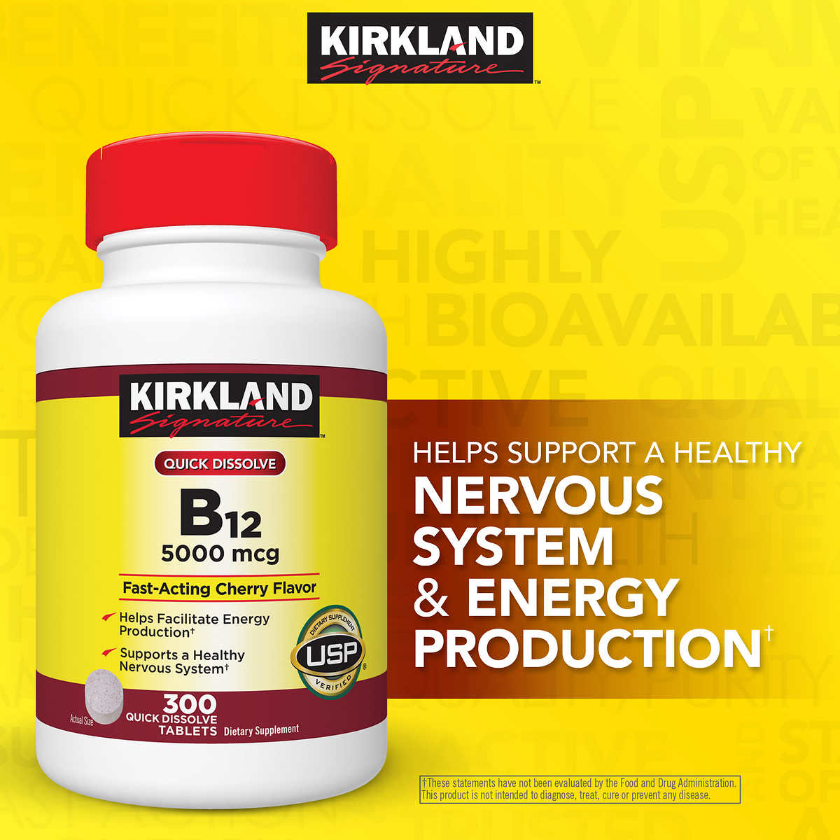 Vitamina B-12 5000 Mcg. Kirkland Signature Quick Dissolve, 300 Tablets ...